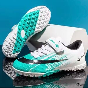 S-LieNiao kids youth soccer turf shoes cleats white teal EU30 US 12.5Y
